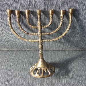 Metal Temple Menorah with Jerusalem Base